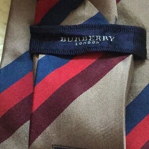 Burberry Brown and Red Silk Tie with Classic Stripes